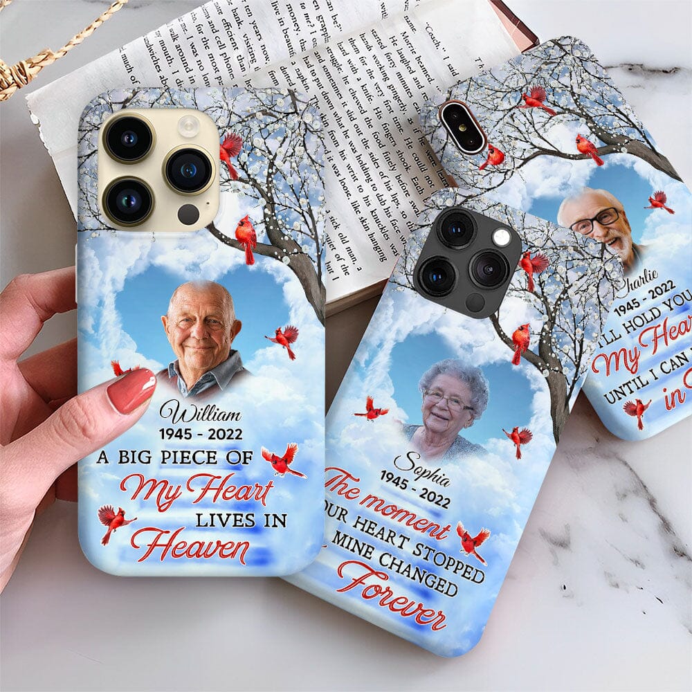 Memorial Cardinal Upload Photo Family Loss, A Big Piece Of My Heart Lives In Heaven Personalized Phone Case LPL28NOV23TP1 Silicone Phone Case HumanCustom - Unique Personalized Gifts Made Just for You 