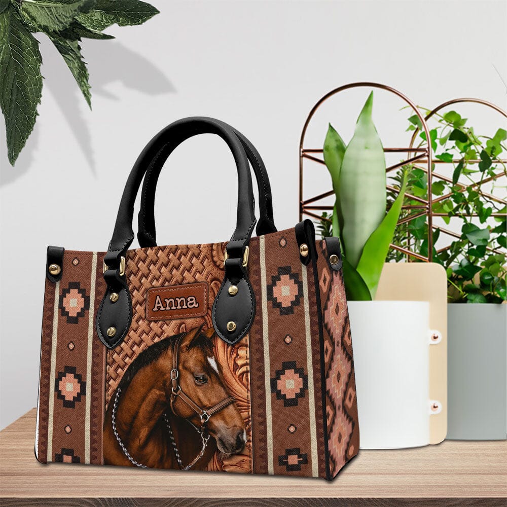 Love Horse Breeds Southwestern Wood Pattern Personalized Leather Handbag LPL08DEC23TP3 Leather Handbag HumanCustom - Unique Personalized Gifts Made Just for You 