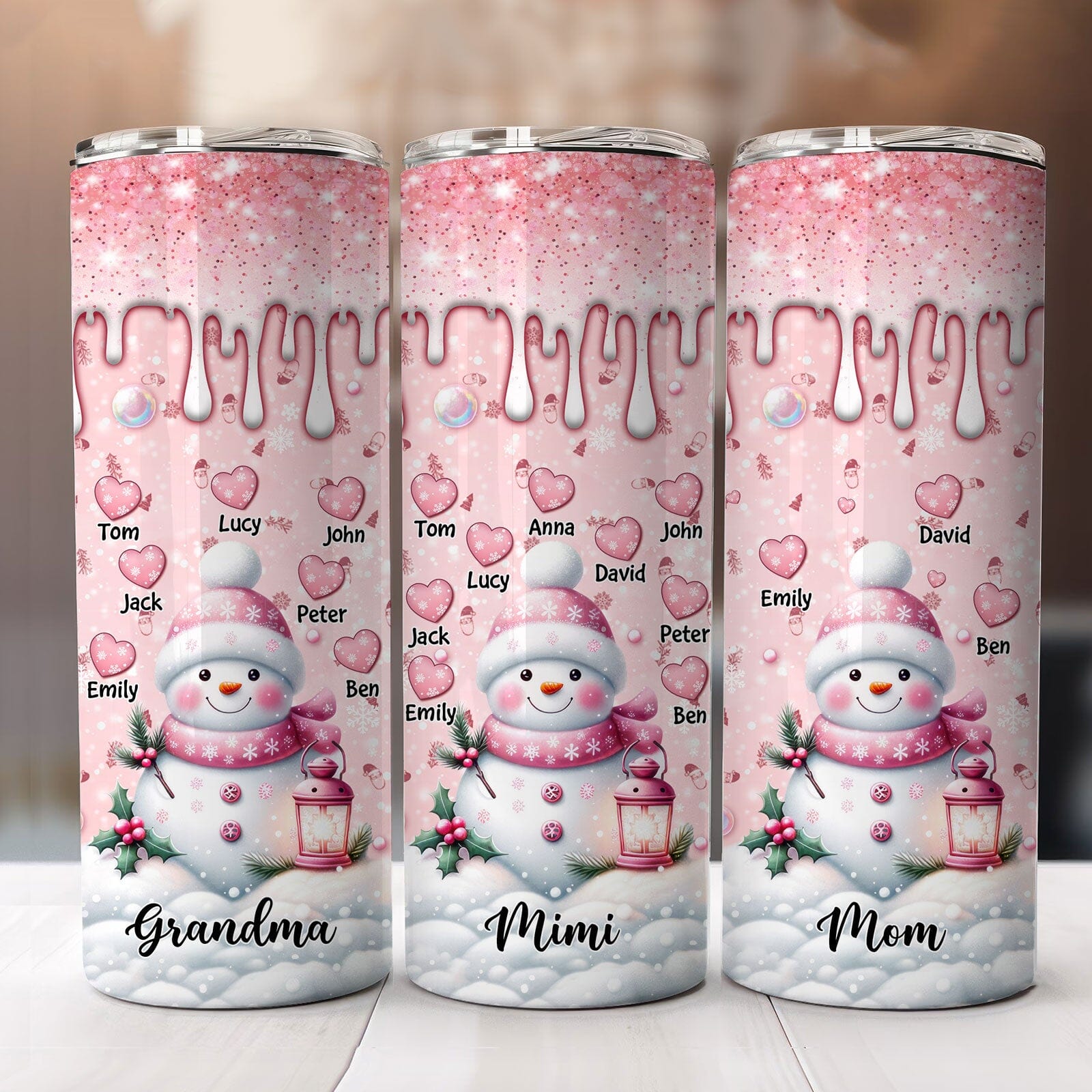 Sparkling Sweet Pinky Snowman Grandma Mom Heart Kids Personalized Skinny Tumbler LPL01NOV23TP1 Skinny Tumbler HumanCustom - Unique Personalized Gifts Made Just for You 