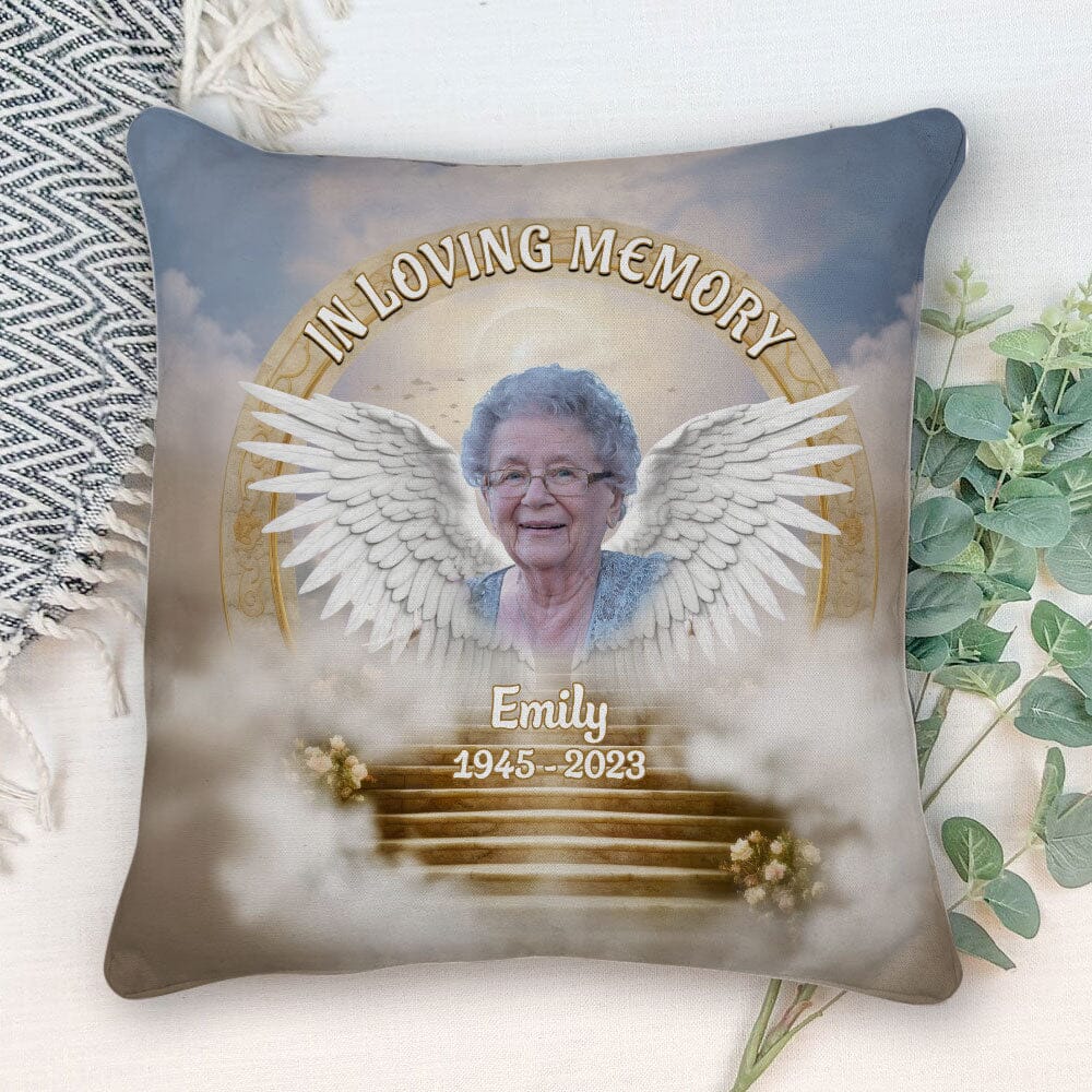 Memorial Custom Photo Wings Stairs To Heaven, In Loving Memory Personalized Pillow LPL14DEC23TP3 Pillow HumanCustom - Unique Personalized Gifts Made Just for You 