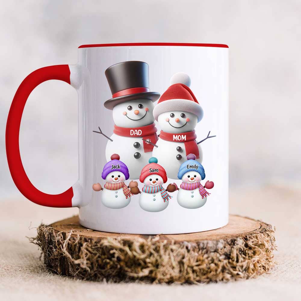 Personalized Accent Mug - Custom Parents/Grandparents Snowmen With Kids - NTD21NOV23TP3 Accent Mug HumanCustom - Unique Personalized Gifts Made Just for You Red 