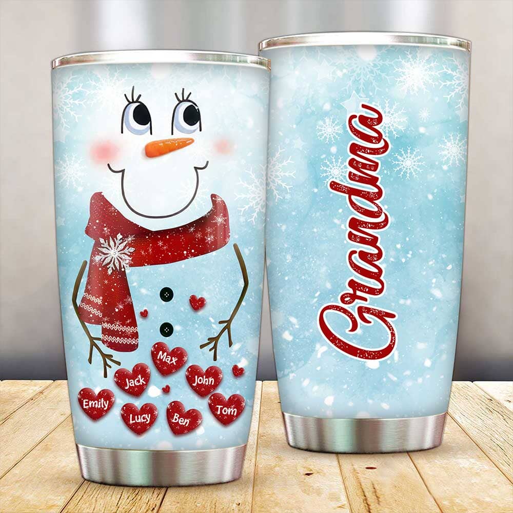 Cute Christmas Snowmy Grandma Mom Hugging Sweet Heart Kids Personalized Tumbler LPL01NOV23TP4 Glitter Tumbler HumanCustom - Unique Personalized Gifts Made Just for You 20 Oz 