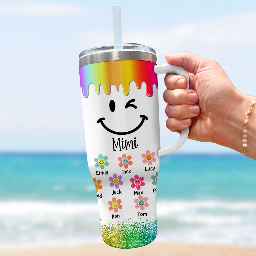 Grandma Mom Smile Face Flower Kids Personalized Tumbler With Straw LPL29NOV23TP3 Tumbler With Straw HumanCustom - Unique Personalized Gifts Made Just for You 