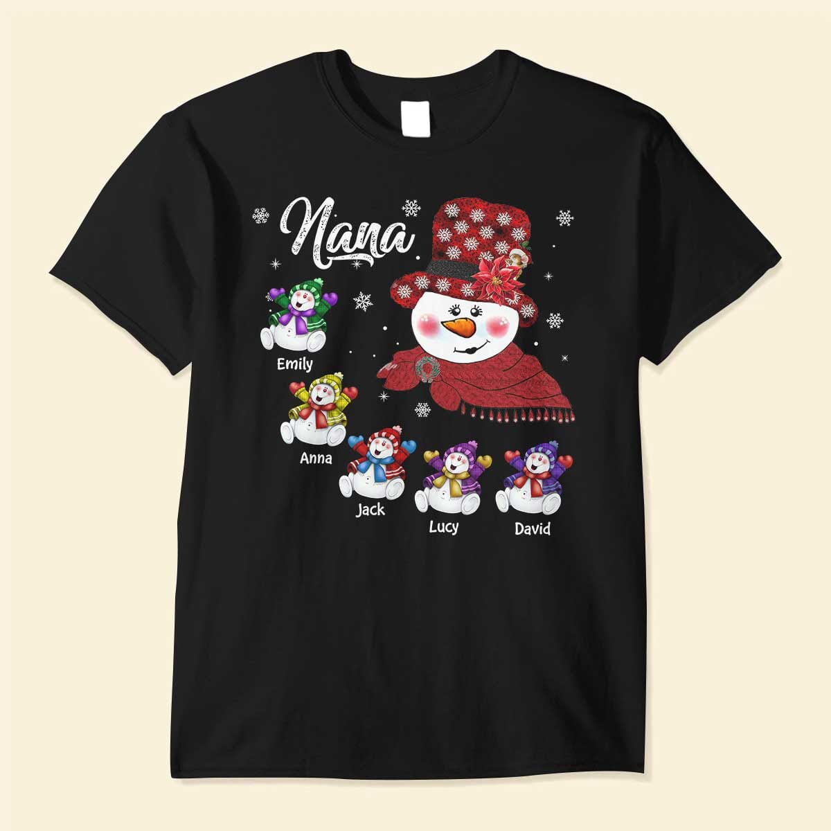 Pretty Christmas Snowman Nana Mom Snowy Kids Personalized Shirt LPL16OCT23TP2 Black T-shirt and Hoodie HumanCustom - Unique Personalized Gifts Made Just for You Classic Tee Black S