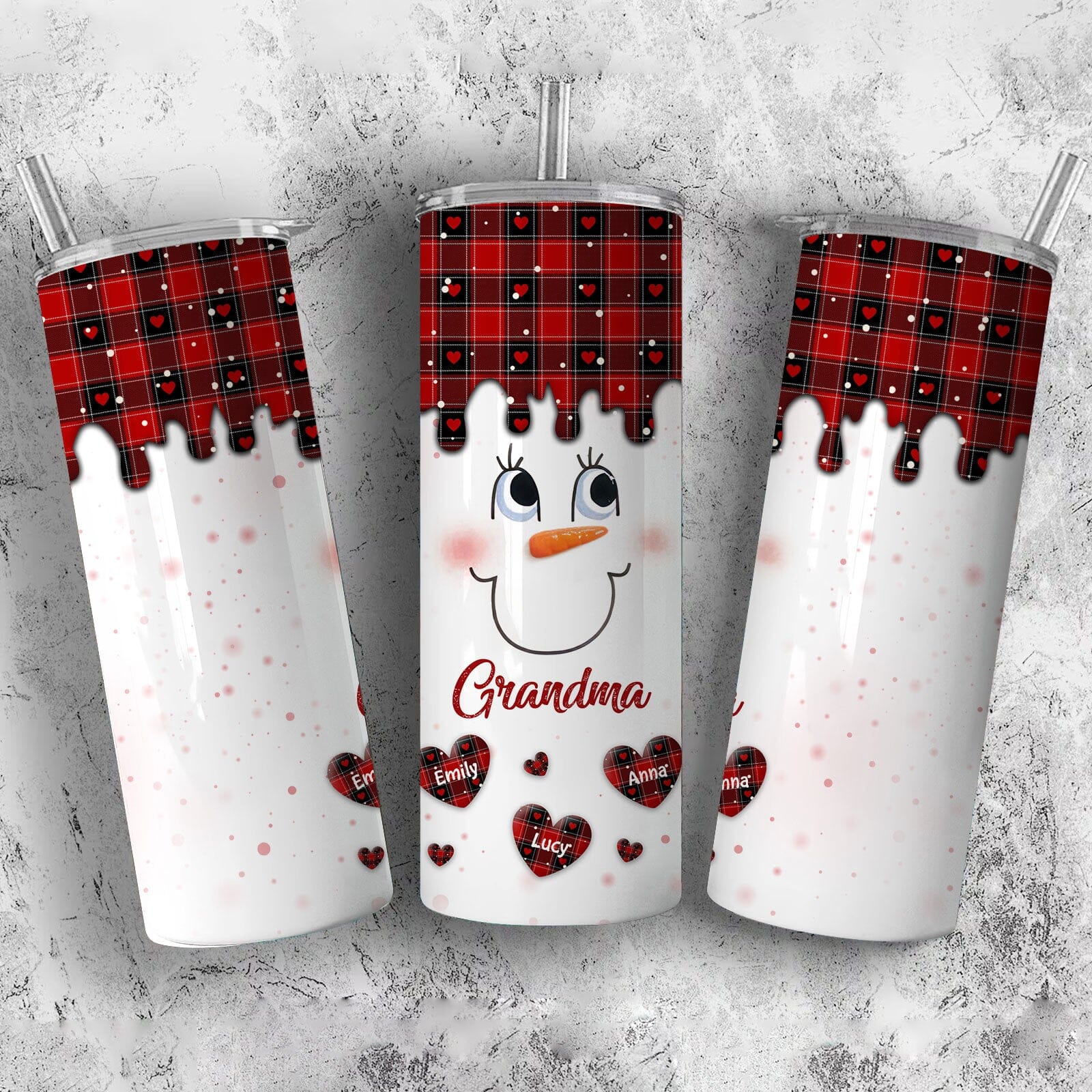 Cute Colorful Snowmy Grandma Mom Little Heart Kids Personalized Christmas Skinny Tumbler LPL17OCT23TP2 Skinny Tumbler HumanCustom - Unique Personalized Gifts Made Just for You 