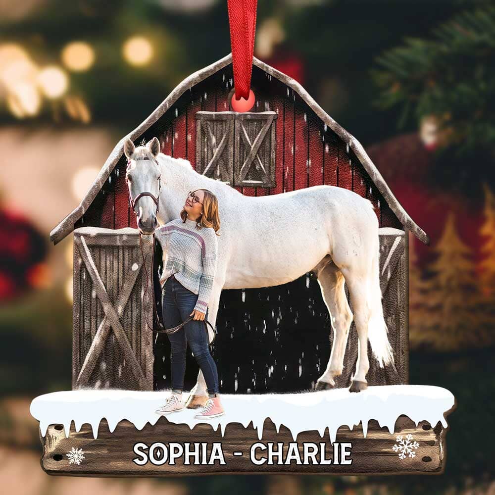 Christmas Upload Photo Family Girl Kid Love Horse Breeds At Red Barn Personalized Ornament LPL17OCT23TP1 Wood Custom Shape Ornament HumanCustom - Unique Personalized Gifts Made Just for You 