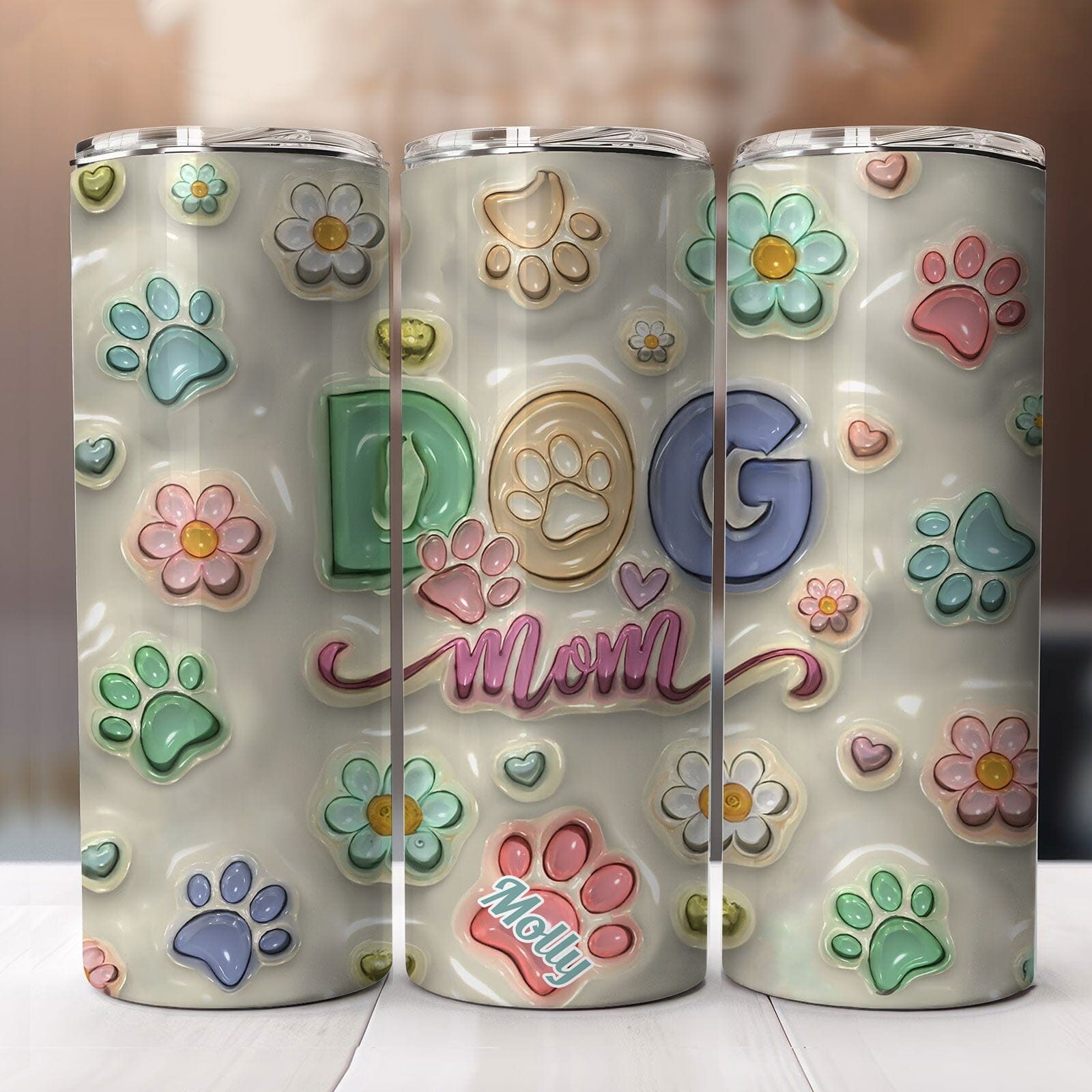 3D Effect Dog Mom Personalized Tumbler VTX01DEC23TP1 Skinny Tumbler HumanCustom - Unique Personalized Gifts Made Just for You 