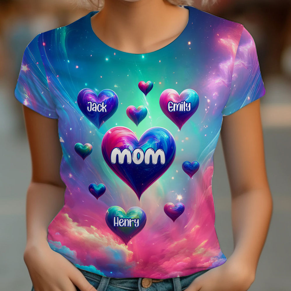 Colorful Grandma/ Mama Heart Personalized 3D T-shirt VTX23APR24TP1