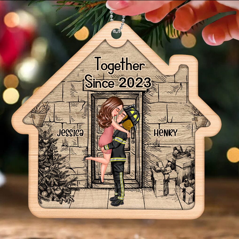 Our 1st Christmas Couple Portrait, Firefighter, Nurse, Police Officer, Military, Chef, EMS, Flight, Teacher, Gifts by Occupation Personalized Wood Ornament HTN20NOV23TT1 Wood Custom Shape Ornament HumanCustom - Unique Personalized Gifts Made Just for You 