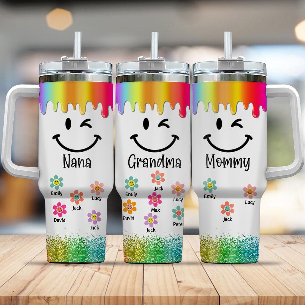 Grandma Mom Smile Face Flower Kids Personalized Tumbler With Straw LPL29NOV23TP3 Tumbler With Straw HumanCustom - Unique Personalized Gifts Made Just for You 40OZ 