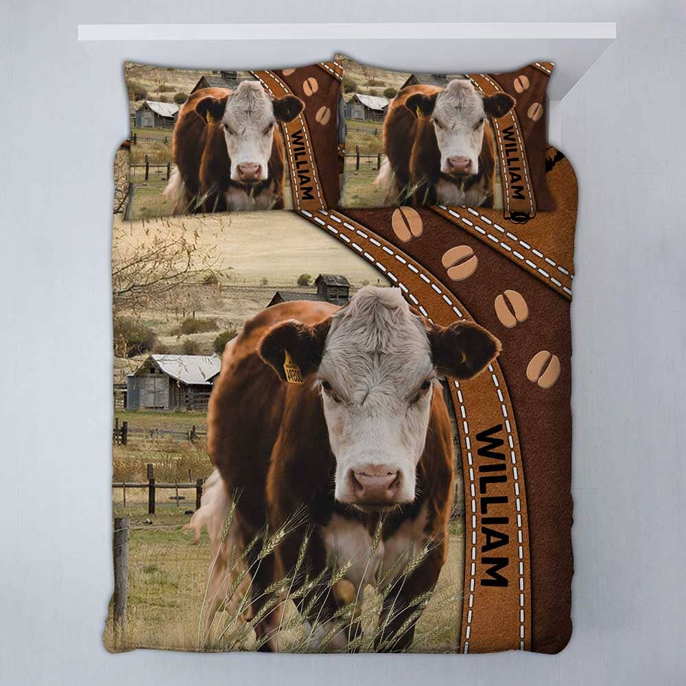 Love Cow Breeds Cattle Farm Custom Name Leather Texture Personalized Bedding Set LPL06DEC23TP1 Bedding Set HumanCustom - Unique Personalized Gifts Made Just for You 