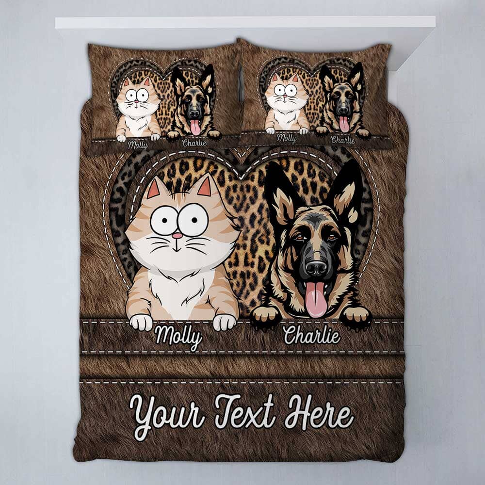 Personalized Puppy Kitten Pet Dog Cat Leopard Leather Pattern Bedding Set NVL06DEC23TP1 Bedding Set HumanCustom - Unique Personalized Gifts Made Just for You 