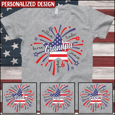 4th of July Dad Grandpa Papa Kids Star Firework American Flag Personalized Shirt NVL17MAY23XT2 White T-shirt and Hoodie Humancustom - Unique Personalized Gifts Classic Tee White S