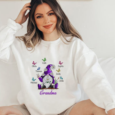 Embroidered Sunflower Gnome Butterflies Grandma With Grankids Personalized Sweatshirt NVL28NOV23NY1