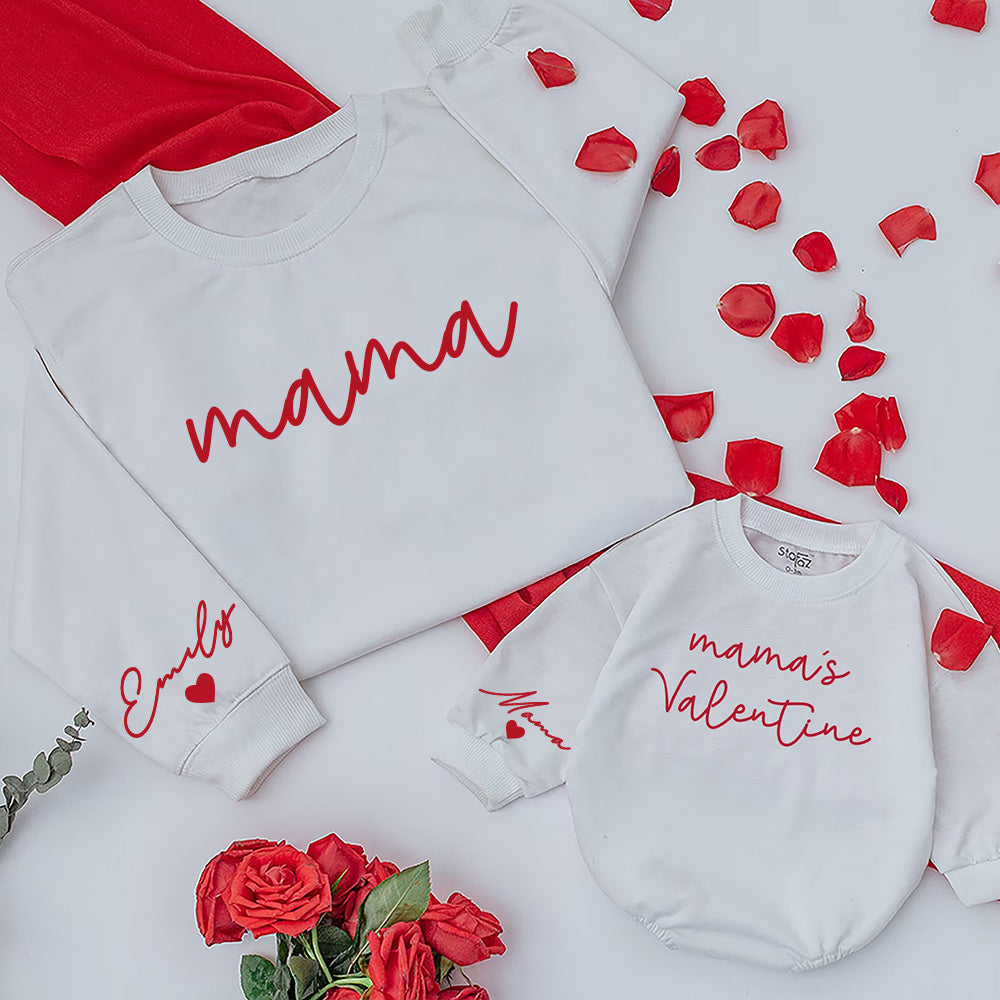 Personalized Mama and Mama's Valentine Adult Sweatshirt & Baby Sweatshirt NVL12JAN24NY2