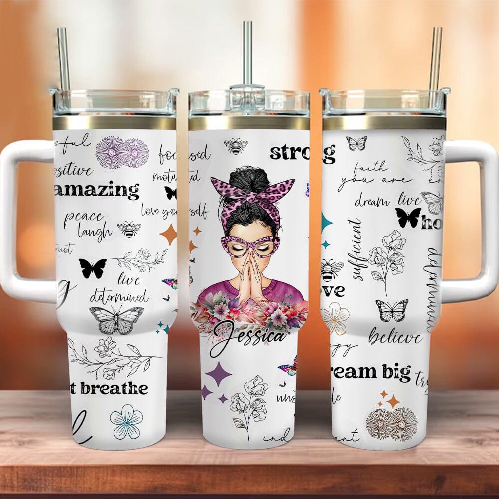 Positive Affirmations - Inspirational Butterfly 40oz Tumbler With Straw NVL01DEC23NY1 Tumbler With Straw HumanCustom - Unique Personalized Gifts Made Just for You 40OZ 