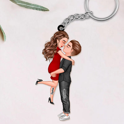 Personalized Doll Couple Kissing Hugging Keychain NVL12JUL23NY1