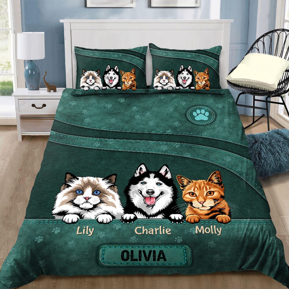 Personalized Cat Kitty Dog Puppy Pet Leather Pattern Bedding Set HTN05DEC23NY1 Bedding Set HumanCustom - Unique Personalized Gifts Made Just for You 