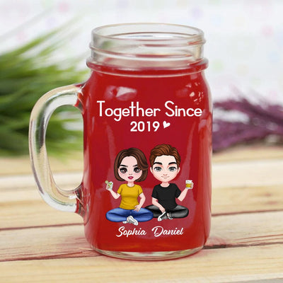 Doll Couple Sitting Together Since Personalized Drinking Jar NVL15JUN23NY3 Drinking Jar Humancustom - Unique Personalized Gifts