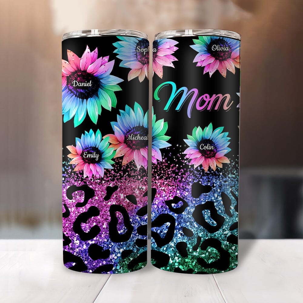 Glitter Leopard Sunflower Personalized Skinny Tumbler Gift For Grandma Mom VTX05DEC23NY1 Skinny Tumbler HumanCustom - Unique Personalized Gifts Made Just for You 