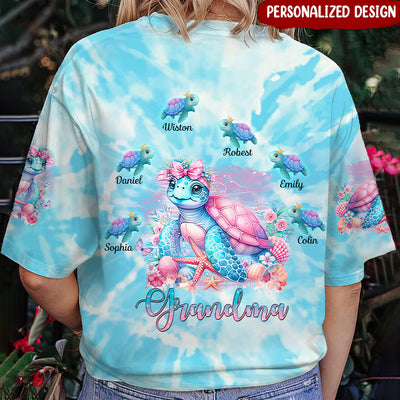 Happy Grandma/ Mama Sea Turtles With Little Kids Personalized 3D T-shirt VTX22APR24NY1