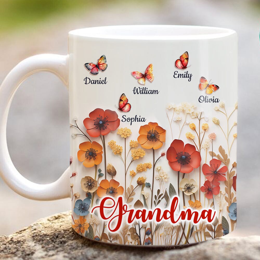 Boho Wildflowers With Butterflies Personalized Mug Gift For Grandma Mom VTX11DEC23NY1 White Mug HumanCustom - Unique Personalized Gifts Made Just for You 11OZ 