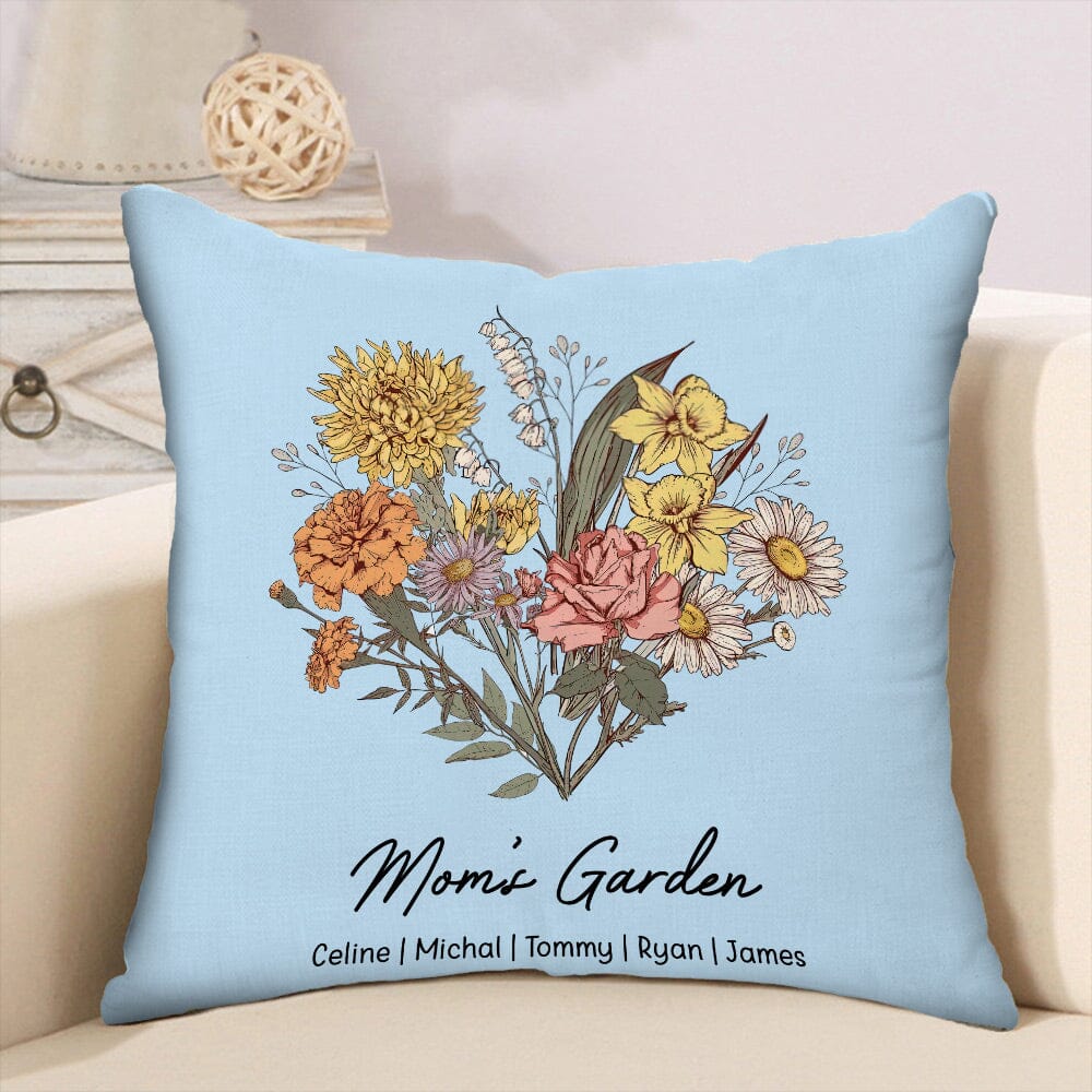 Birth Flower Family Bouquet Names Personalized Pillow NVL04DEC23NY3 Pillow HumanCustom - Unique Personalized Gifts Made Just for You 12x12in 