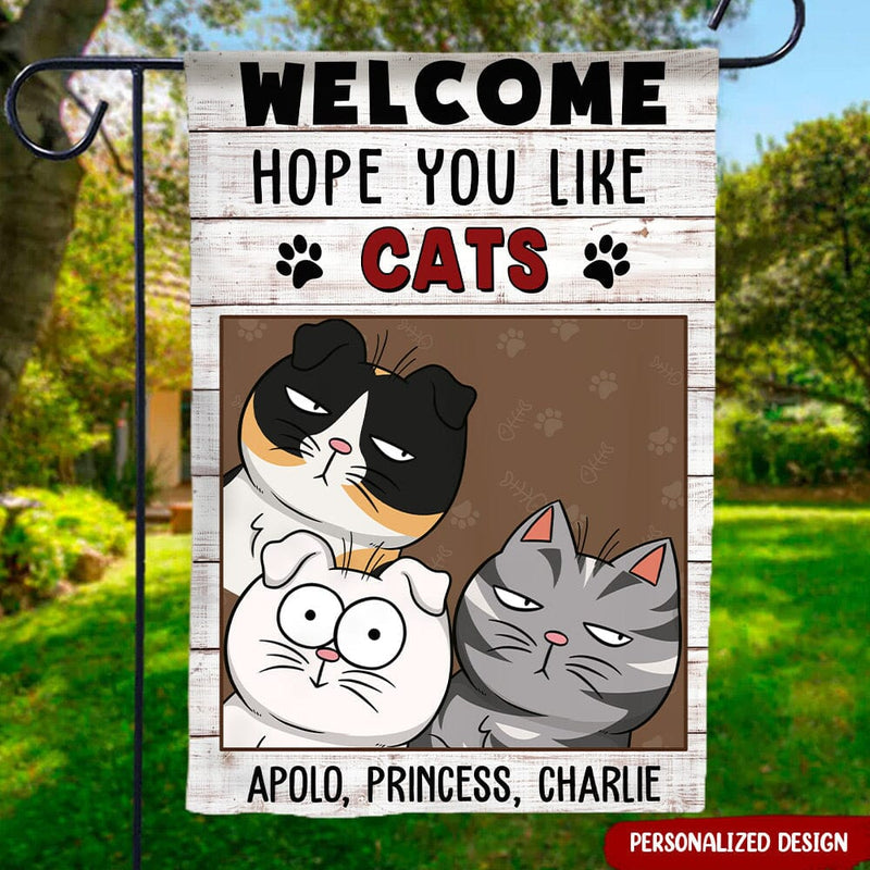 Discover Welcome Hope You Like Cats Personalized Garden Flag