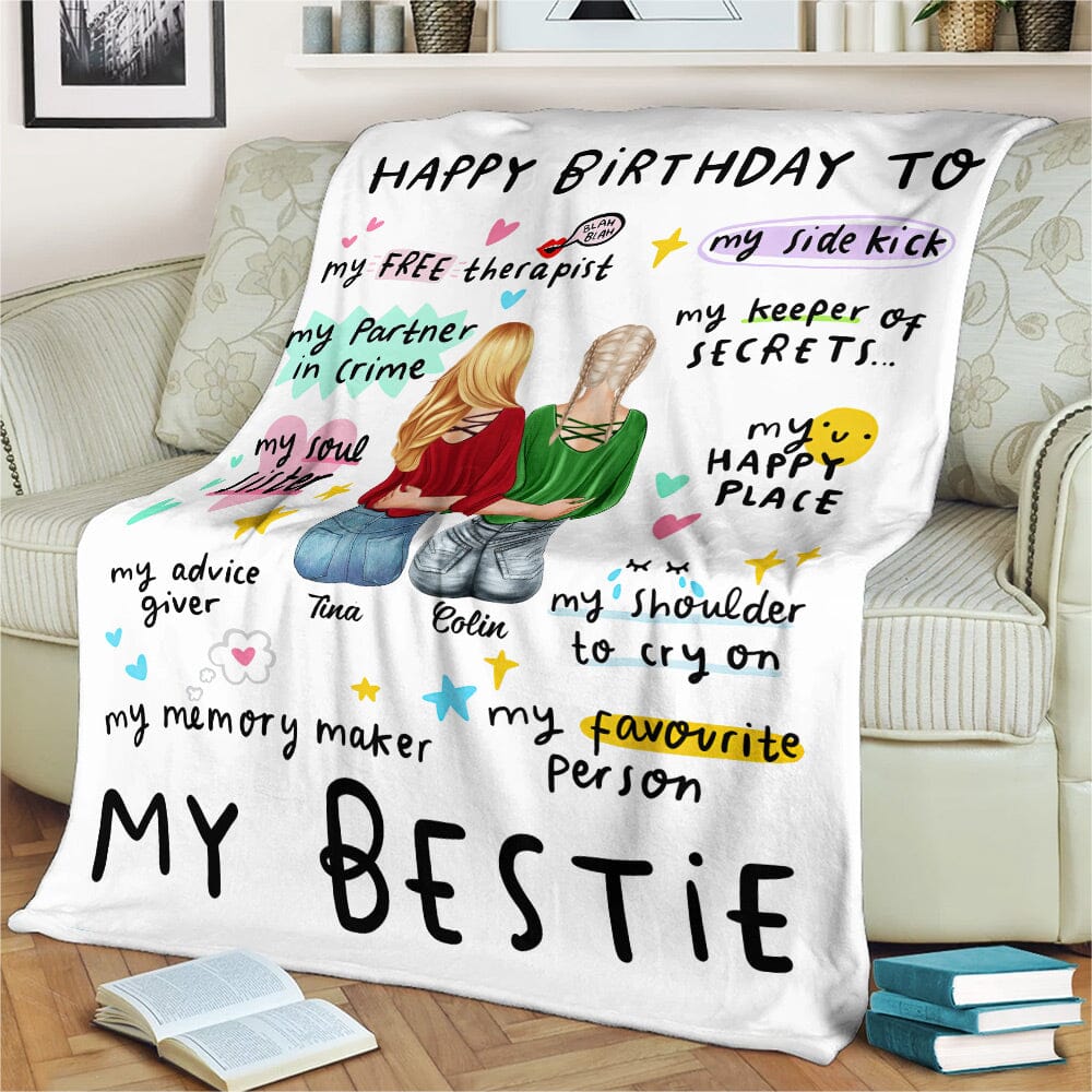 Personalized Happy Birthday To My Besties Fleece Blanket VTX12DEC23NY1 Fleece Blanket HumanCustom - Unique Personalized Gifts Made Just for You 