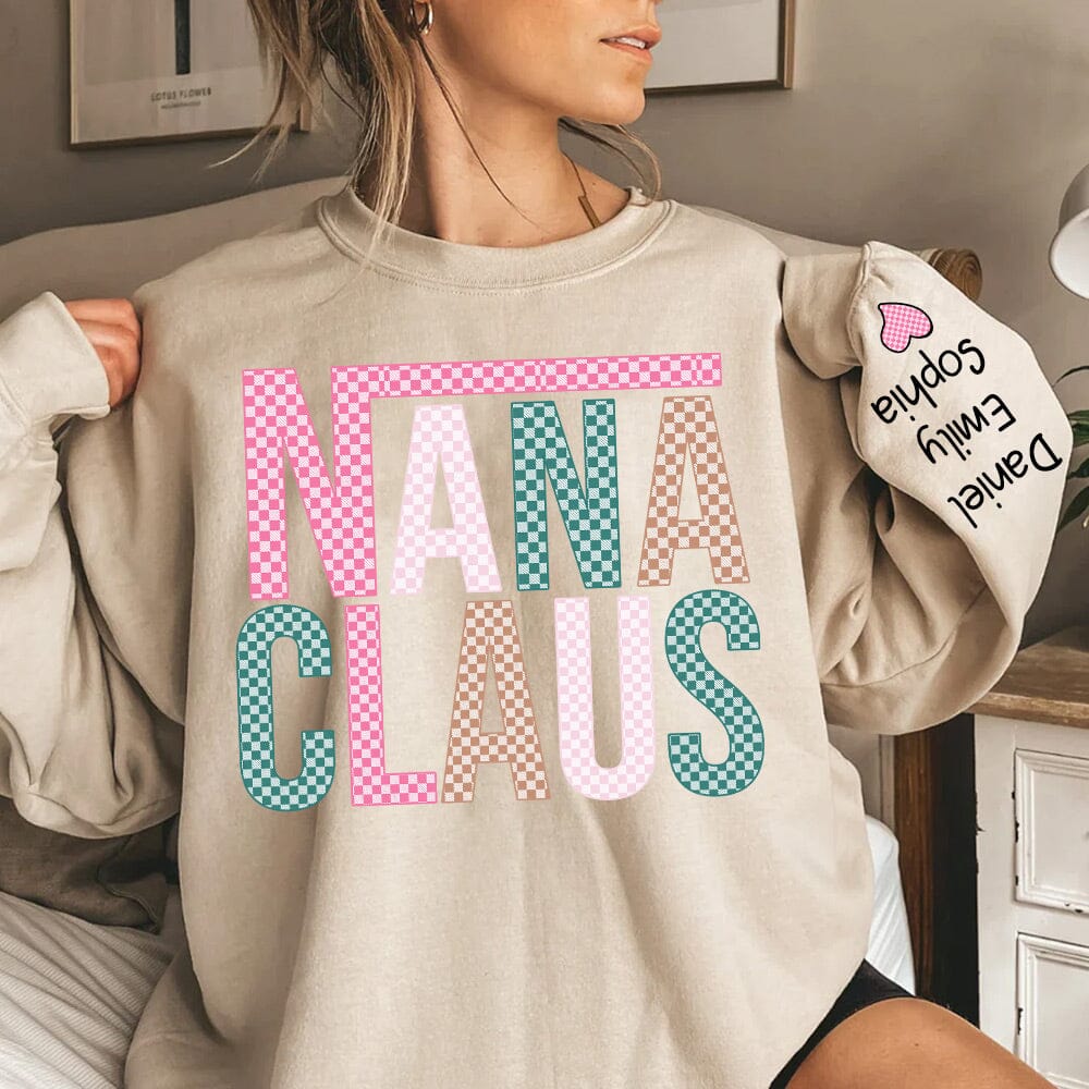 Mama Claus Christmas Personalized 2D Sweatshirt Sleeve Custom Gift For Grandma Mom VTX30OCT23NY2 White T-shirt and Hoodie HumanCustom - Unique Personalized Gifts Made Just for You Sweatshirt White S