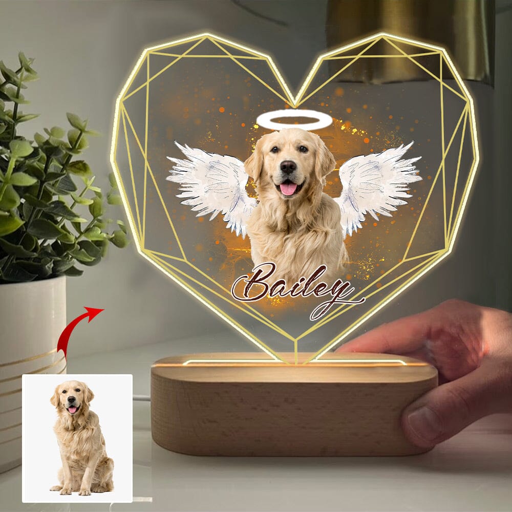 Custom Pet Photo With Angel Wings Heart-shaped Personalized Memorial Acrylic Plaque LED Lamp Night Light VTX23NOV23NY1 Acrylic Plaque LED Lamp Night Light HumanCustom - Unique Personalized Gifts Made Just for You 5.9