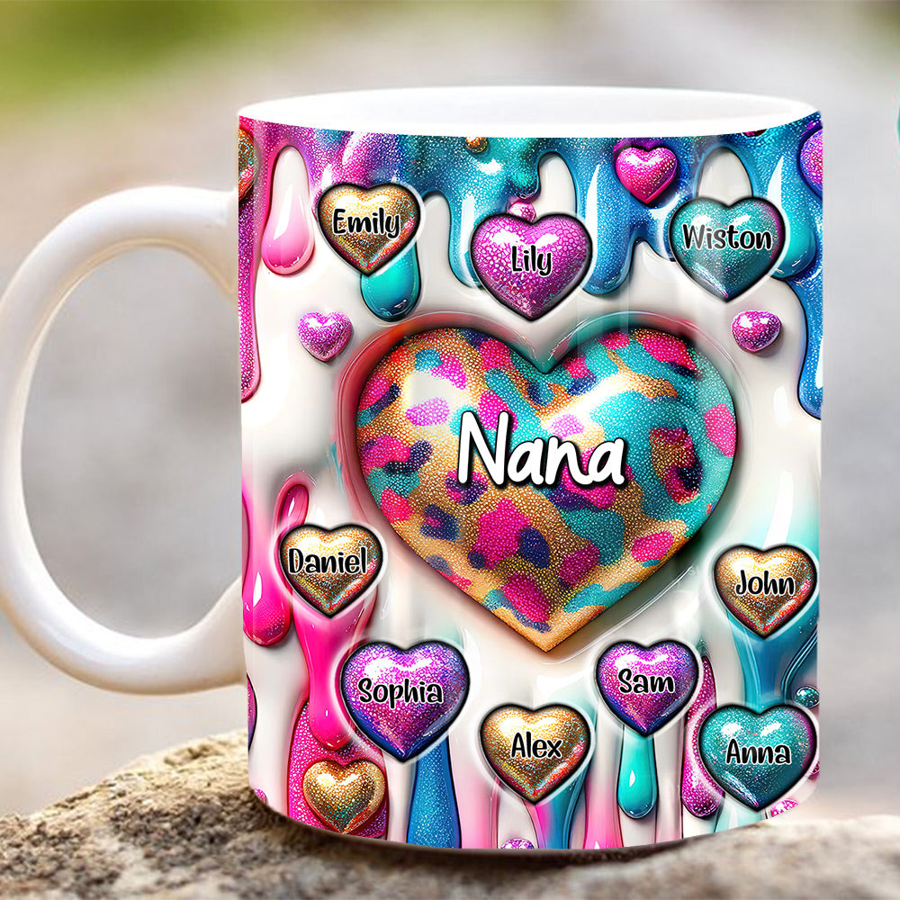3D Inflated Effect Coloful Sweet Heart Grandma Mom Kids Dripping Background Personalized Edge-to-Edge Mug LPL06APR24NY2