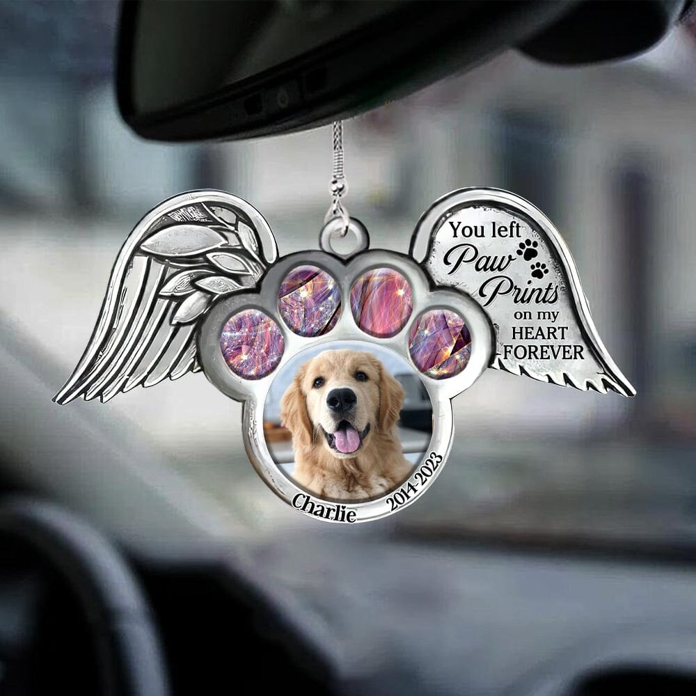 Memorial Upload Photo Pet Wings, You Left Pawprints On My Heart Forever Personalized Ornament LPL27NOV23NY1 Acrylic Ornament HumanCustom - Unique Personalized Gifts Made Just for You 