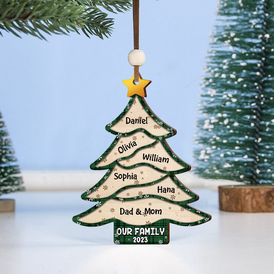 Christmas Our Family Pine Tree 2023 Personalized Ornament LPL18SEP23NY1 Wood Custom Shape Ornament HumanCustom - Unique Personalized Gifts Made Just for You 