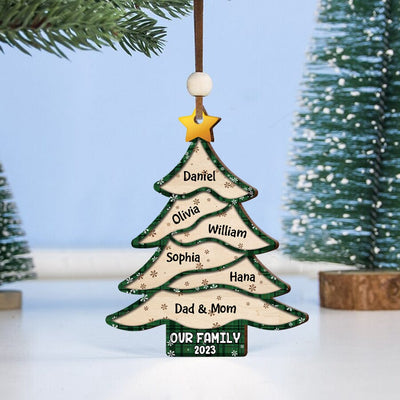 Christmas Our Family Pine Tree 2023 Personalized Ornament LPL18SEP23NY1 Wood Custom Shape Ornament HumanCustom - Unique Personalized Gifts Made Just for You