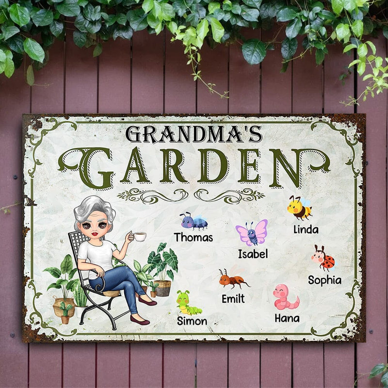 Personalized Mother's Day Gift Mom Grandma's Garden Nana's Love Bugs Metal Sign