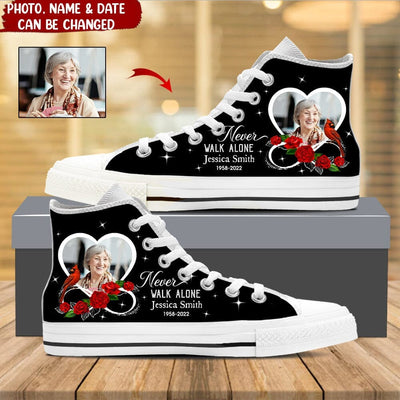Upload Photo Family Loss Never Walk Alone Infinity Heart Rose Infinite Love Memorial Gift Customized High Top Shoes HLD07APR23NY1 High Top Shoes Humancustom - Unique Personalized Gifts