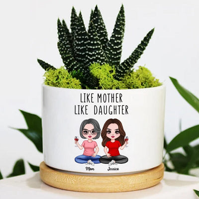 Like Mother Like Daughters Doll Mom And Daughters Sitting Mother's Day Gift For Mom Personalized Plant Pot NVL01APR23NY3 Ceramic Plant Pot Humancustom - Unique Personalized Gifts