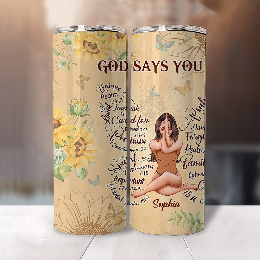 Praying Woman, God Says You Are Christian Bible Verse Personalized Skinny Tumbler LPL02DEC23NY1 Tumbler With Straw HumanCustom - Unique Personalized Gifts Made Just for You 