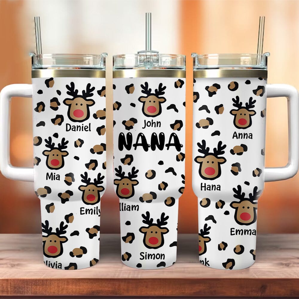 Reindeer Leopard Pattern Personalized 40Oz Tumbler Gift For Grandma Mom VTX11DEC23NY3 Tumbler With Straw HumanCustom - Unique Personalized Gifts Made Just for You 40OZ 