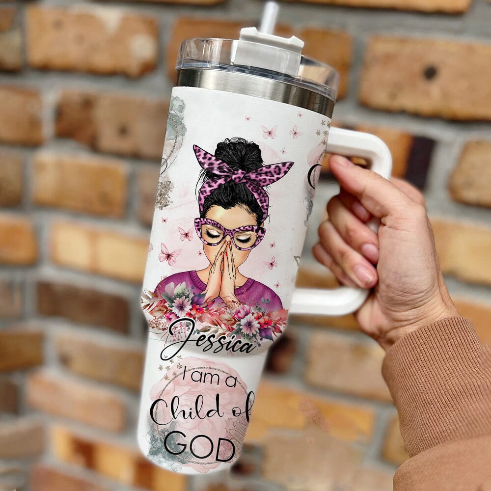 Pretty Woman Praying Bible Verse Personalized Tumbler with Straw NVL02DEC23NY2 Tumbler With Straw HumanCustom - Unique Personalized Gifts Made Just for You 