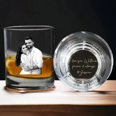 Gift For Couple - Forever & Always Personalized Round Whiskey Glass Engraved NVL27APR24NY1