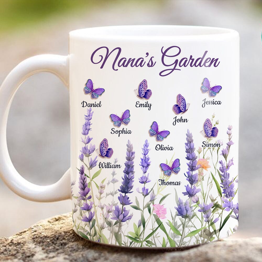 Lavender Flowers With Butterflies Grandma's Garden Personalized Mug VTX13DEC23NY2 White Mug HumanCustom - Unique Personalized Gifts Made Just for You 