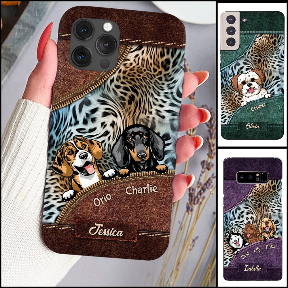 Leopard Love Puppy Pet Dogs Colorful Leather Zipper Pattern Personalized Phone Case NVL13DEC23NY2 Silicone Phone Case HumanCustom - Unique Personalized Gifts Made Just for You Iphone iPhone 15 