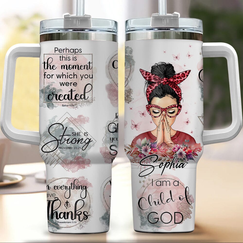 Pretty Woman Praying Bible Verse Personalized Tumbler with Straw NVL02DEC23NY2 Tumbler With Straw HumanCustom - Unique Personalized Gifts Made Just for You 