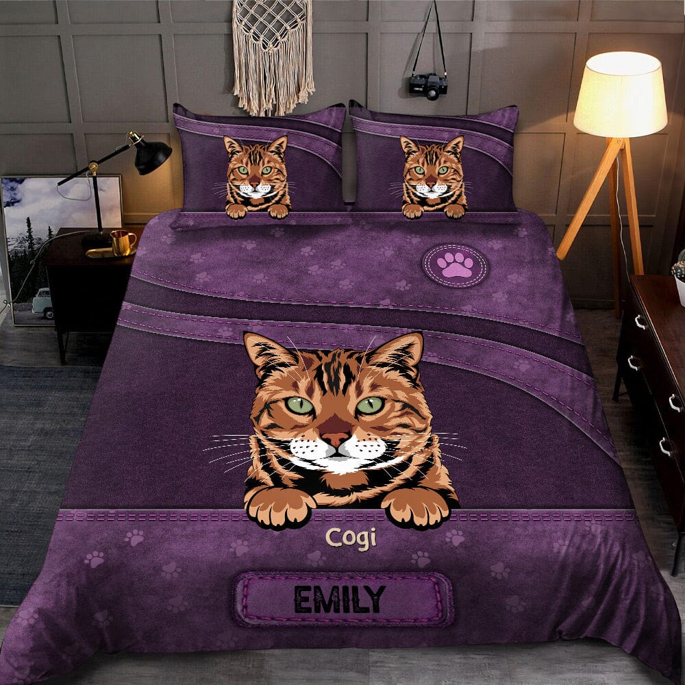 Personalized Cat Kitty Dog Puppy Pet Leather Pattern Bedding Set HTN05DEC23NY1 Bedding Set HumanCustom - Unique Personalized Gifts Made Just for You 