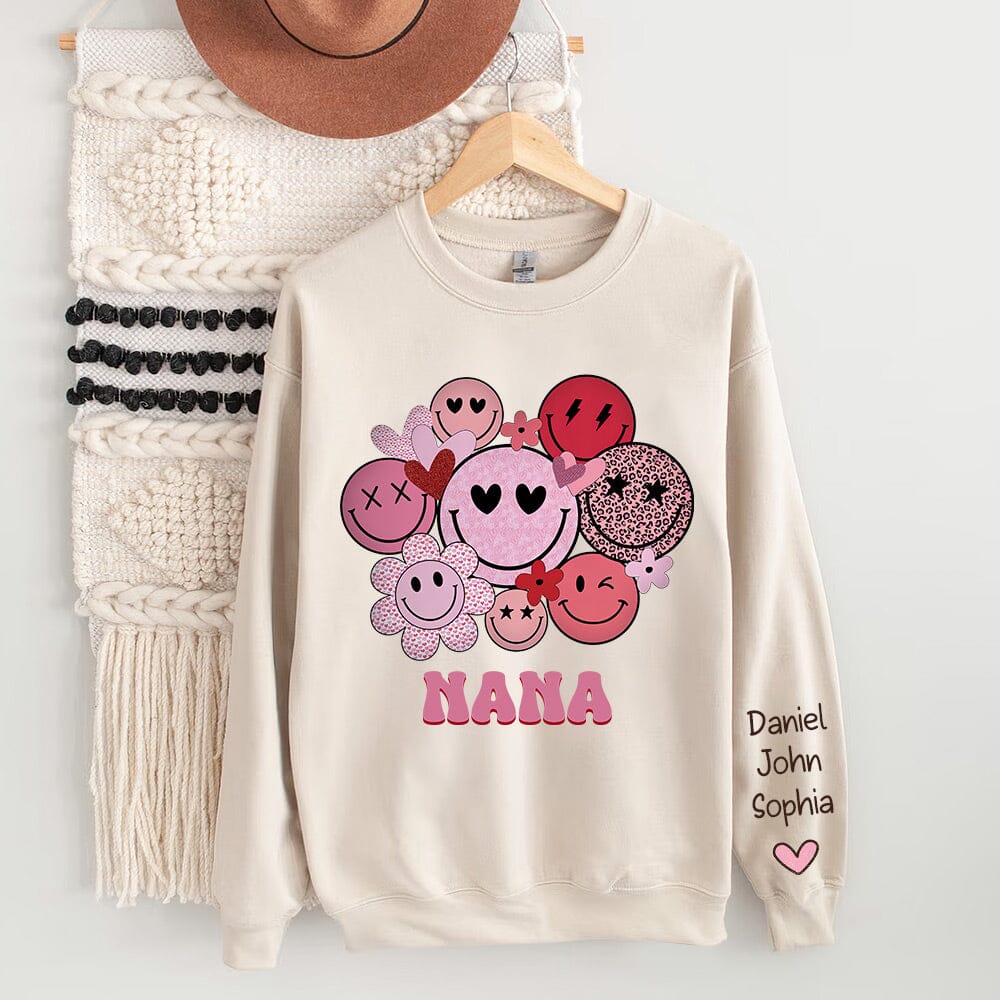 Valentine's Day Love Grandma Smiley Faces Personalized Sweatshirt HTN16DEC23NY1 White Sweatshirt HumanCustom - Unique Personalized Gifts Made Just for You 