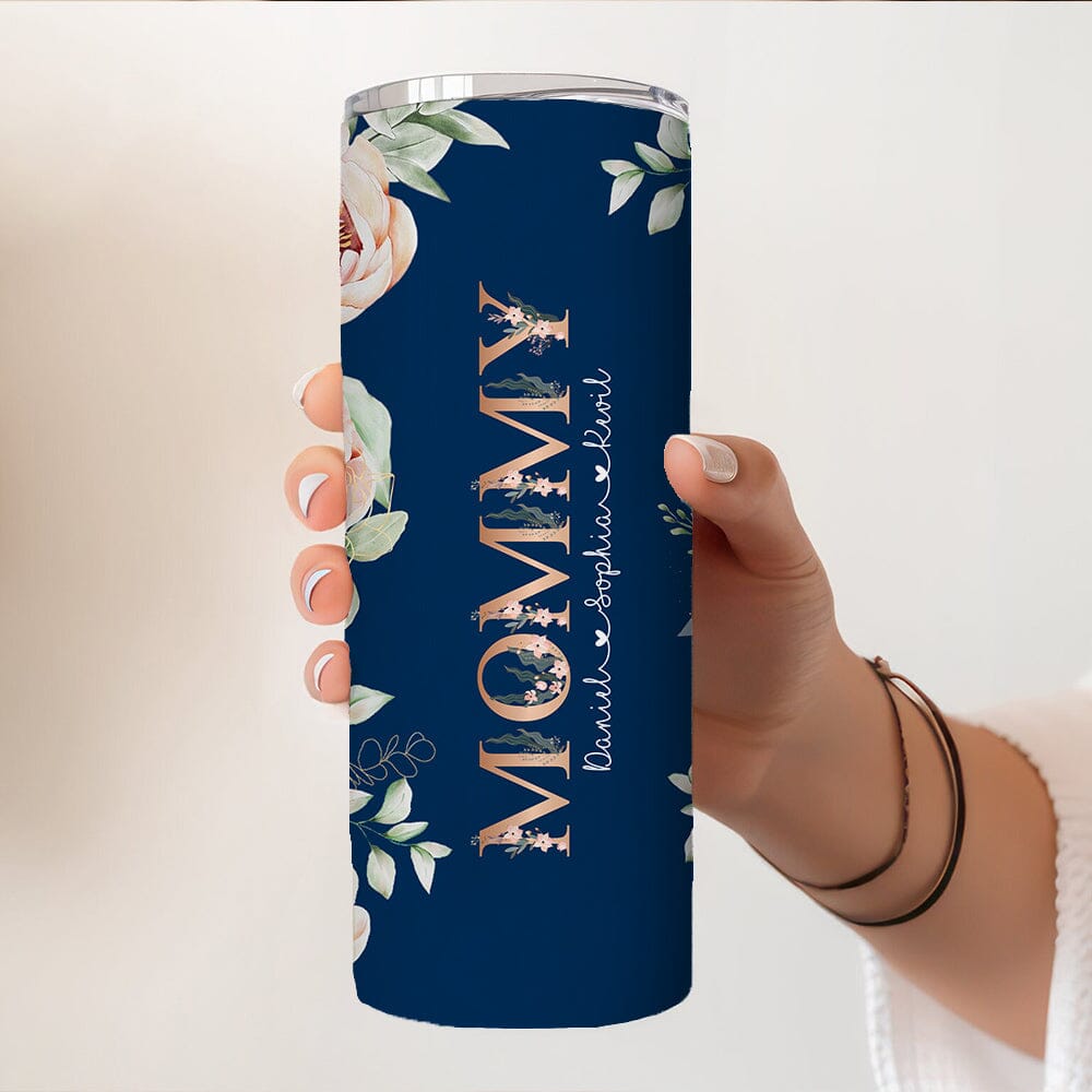 Personalized Floral Skinny Tumbler With Kids' Names Gift For Grandma Mom VTX29NOV23NY1 Skinny Tumbler HumanCustom - Unique Personalized Gifts Made Just for You 