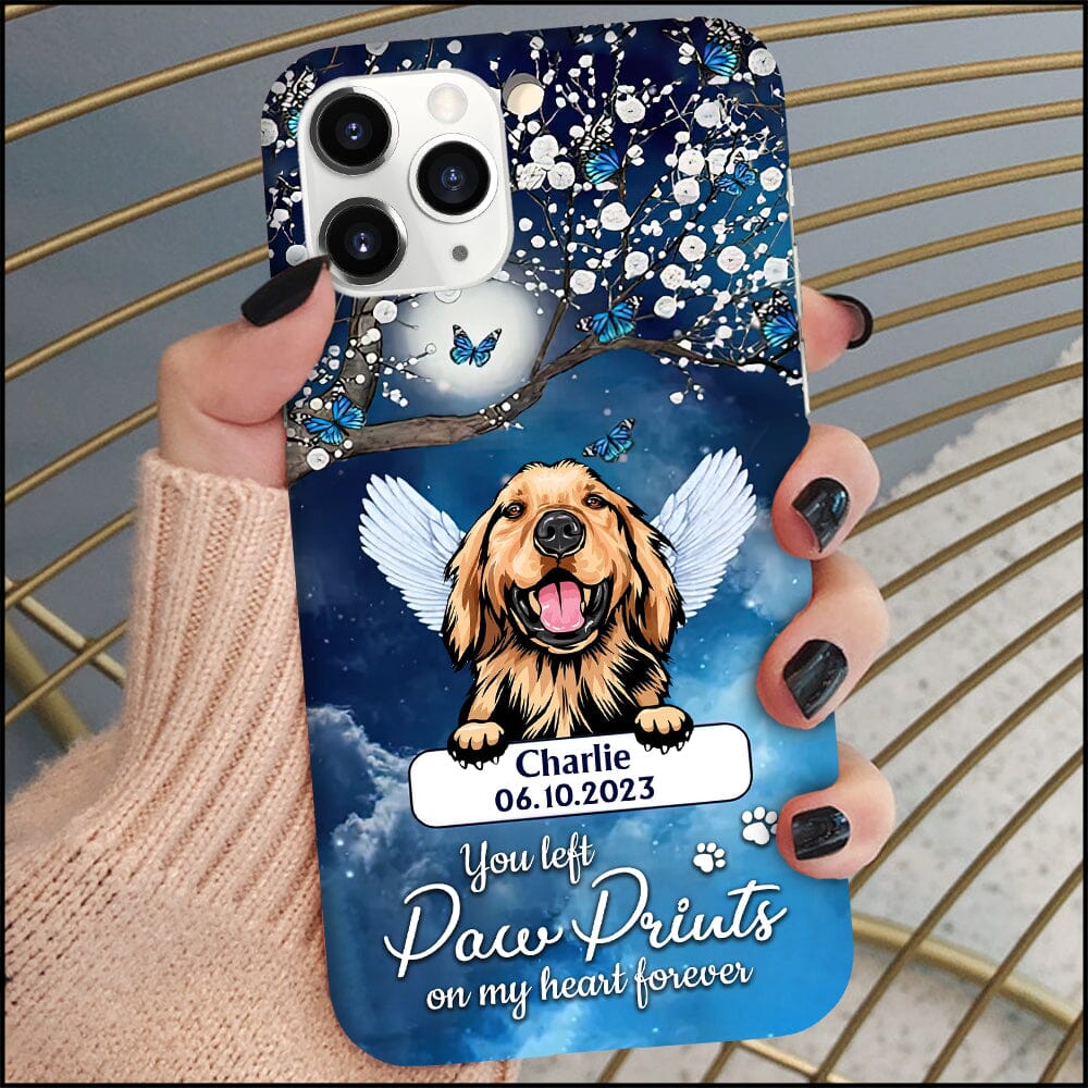 Memorial Puppy Pet Dog Wings, You Left Pawprints On My Heart Forever Personalized Phone Case LPL24NOV23NY3 Silicone Phone Case HumanCustom - Unique Personalized Gifts Made Just for You 