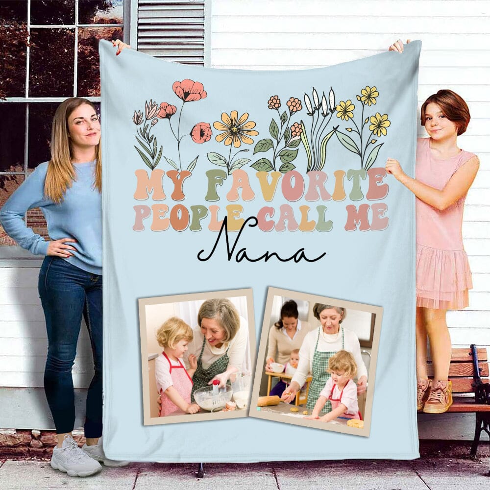 My Favorite People Call Me Grandma Wildflowers Custom Photo Blanket Gift For Grandma Mom VTX13DEC23NY1 Fleece Blanket HumanCustom - Unique Personalized Gifts Made Just for You 